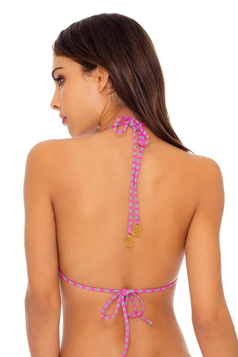 Luli Fama Time To Fiesta NEON PINK SEAMLESS TRIANGLE TOP